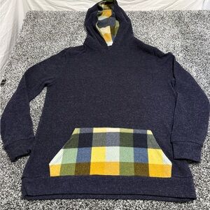 Perfect peach Navy and Yellow Plaid Hoodie woman’s size xl